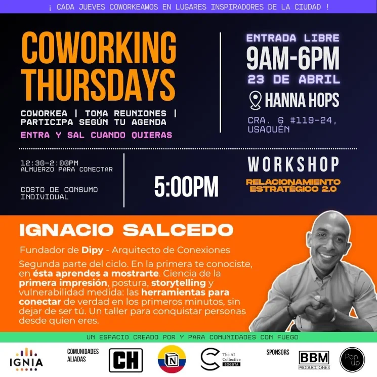 Flyer del evento Cómo conquistar personas en los Coworking Thursdays de Ignia